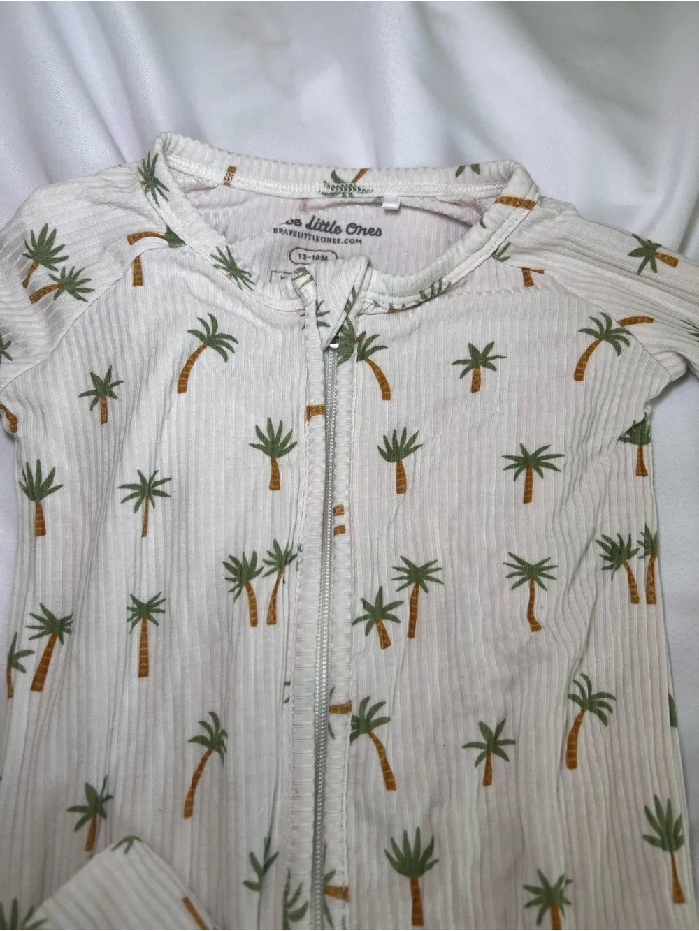 Newborn Palm-Print Ribbed One-Piece - Cream with Green & Brown